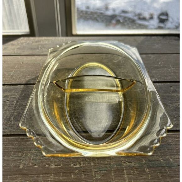 Fostoria Mayfair Relish Dish 2 Part 9” Long Yellow Topaz Vintage Candy Trinket - Picture 1 of 15